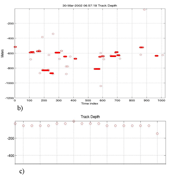 b. depth plot; c.depth plot showing shallow dives
