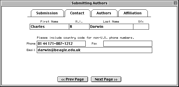 Contact page has fields for
contact person's Name, Phone, Fax, and Email.