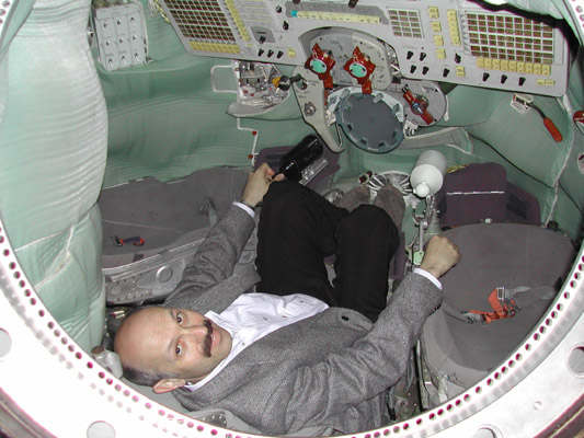 At the controls of a Soyuz spacecraft, May 2004