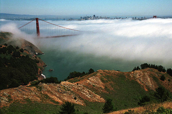 the golden gate bridge fog. The Golden Gate Bridge and San