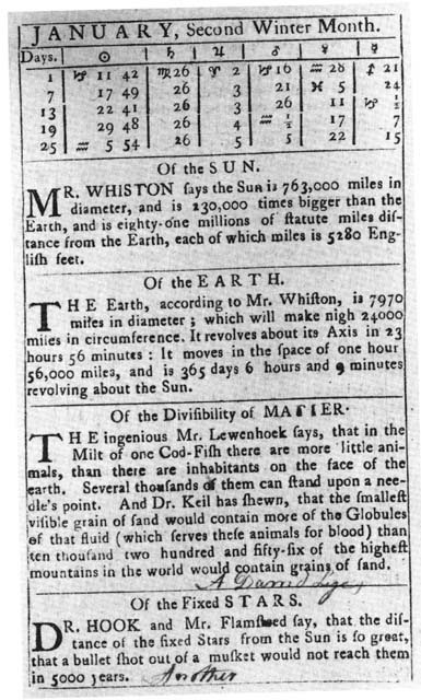 Almanac Page from 1774
