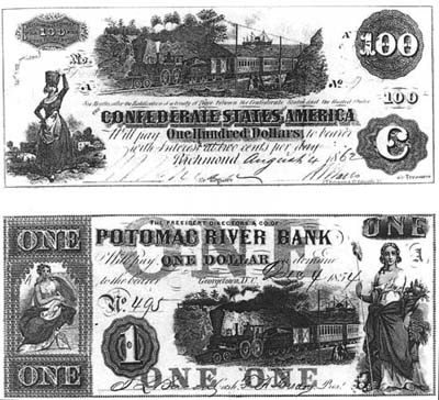 Two examples of currency used during the Civil War 