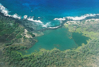 Aerial view of Kaloko Fishpond and Bay