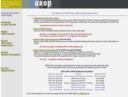 UROP Online System Faculty Screenshot 1