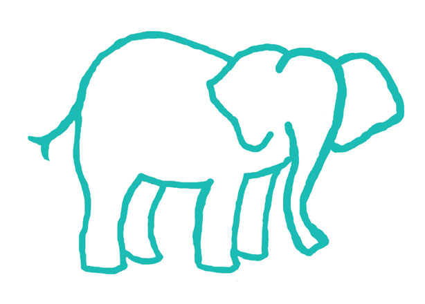 A teal outline of an elephant.