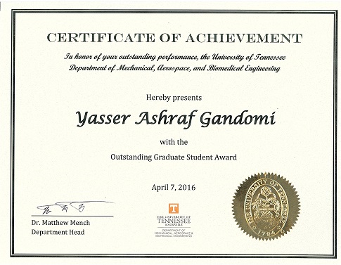 Y Ashraf Gandomi Outstanding Graduate Student Award 