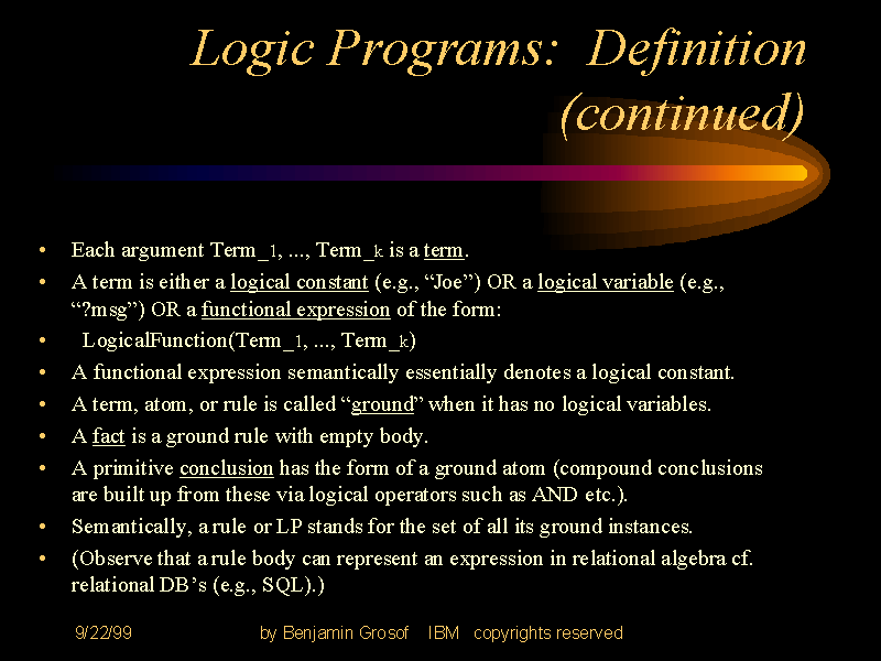 Logic Programs Definition Continued