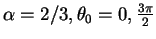 $ \alpha = 2 \mathord{\left/ {\vphantom {2 3}} \right.
\kern-\nulldelimiterspace} 3, \theta _0 = 0,\frac{3\pi }{2}$