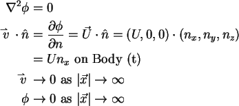 \begin{align}\nabla ^2\phi & = 0 \notag \\
\mathord{\buildrel{\lower3pt\hbox{$...
...i & \to 0 \mbox{\ as\ } \vert\vec{x}\vert \rightarrow \infty \notag
\end{align}