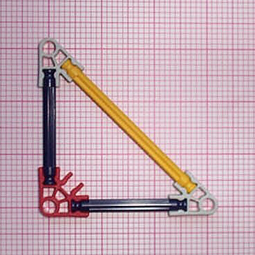 right isosceles triangle consisting of two blue struts and one yellow