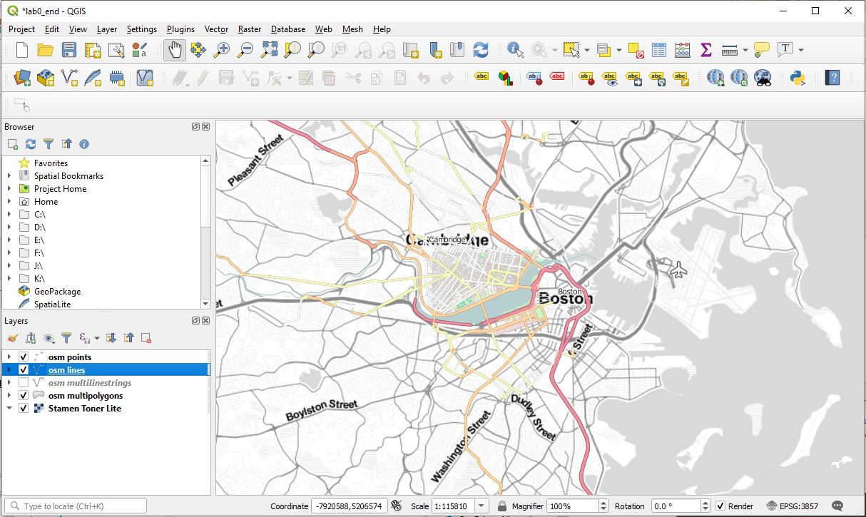 QGIS with lab0 opened