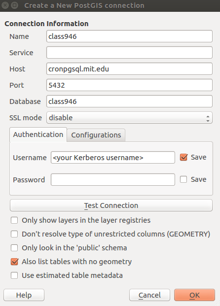 Create a New PostGIS Connection in QGIS.