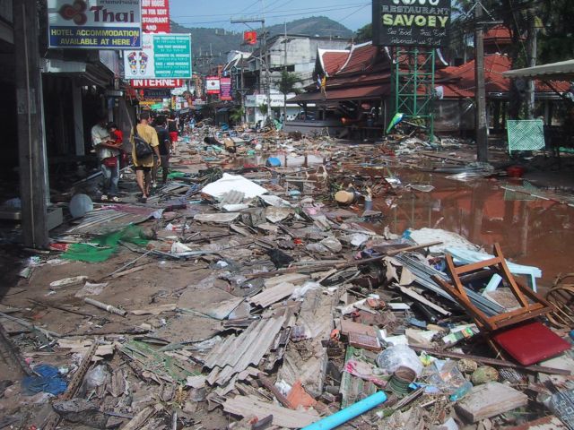 A site after tsunami struck a village