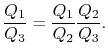$\displaystyle \frac{Q_1}{Q_3}=\frac{Q_1}{Q_2}\frac{Q_2}{Q_3}.$