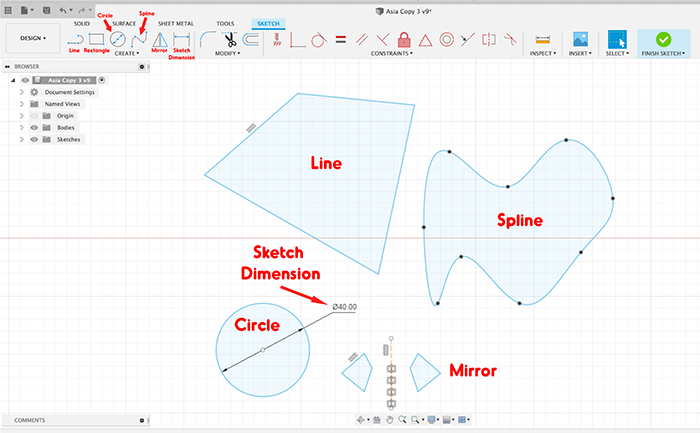 various shapes you can make using sketch entities