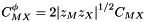 \[ C^{\phi}_{MX} = 2 {\left| z_M z_X \right|}^{1/2} C_{MX} \]