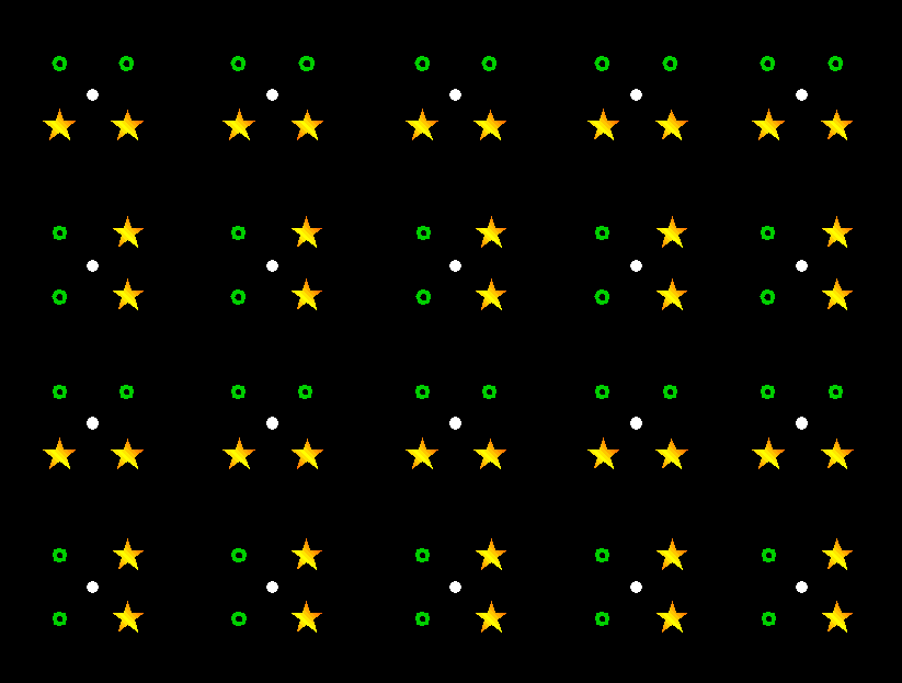 array of clustered small o's and large stars