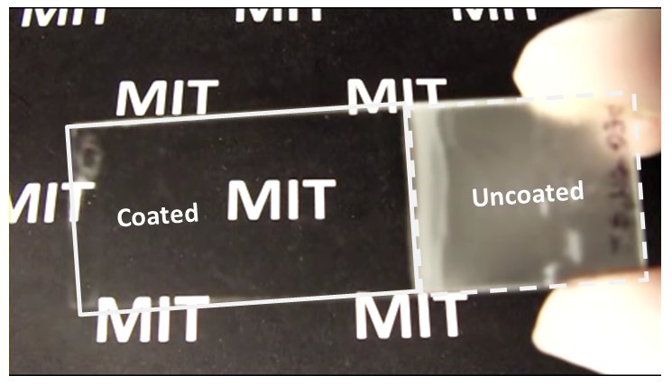 PEG grafted PVA / PAA hydrogel illustrating its antifogging properties compared to bare glass substrate.