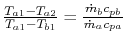 $ \frac{T_{a1}-T_{a2}}{T_{a1}-T_{b1}} =
\frac{\dot{m}_b c_{pb}}{\dot{m}_a
c_{pa}}$