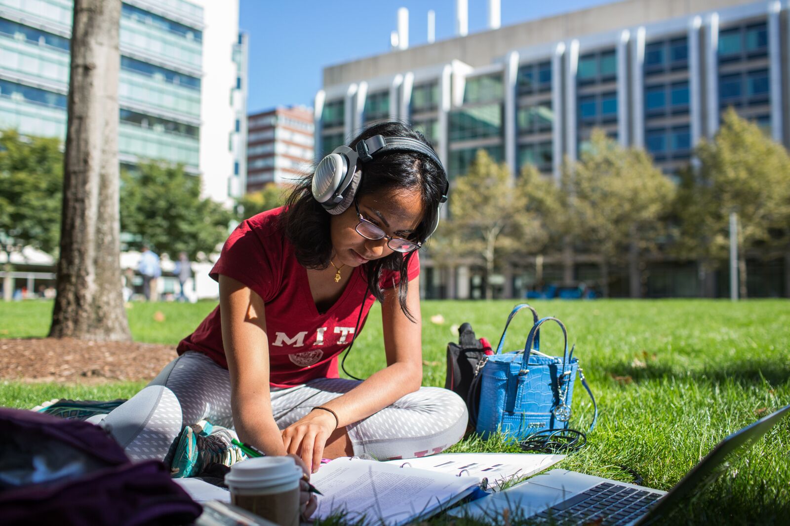 Studying outside on a warm day