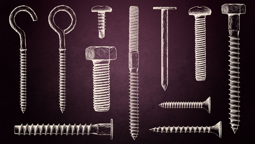 vintage style drawings of different types of screws