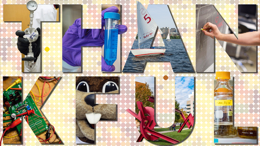 The word "Thankful" spelt out in pictures from around MIT