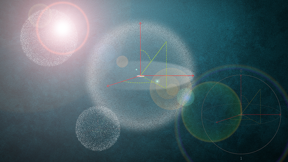 Scientific illustration of qubits and incoming cosmic rays