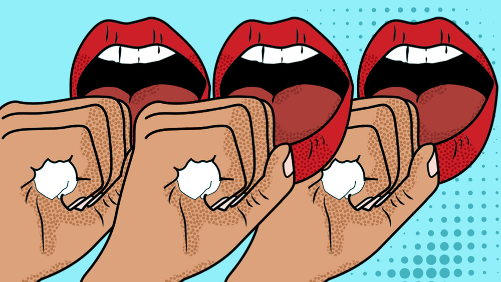 illustration of 3 mouths coughing on a blue background