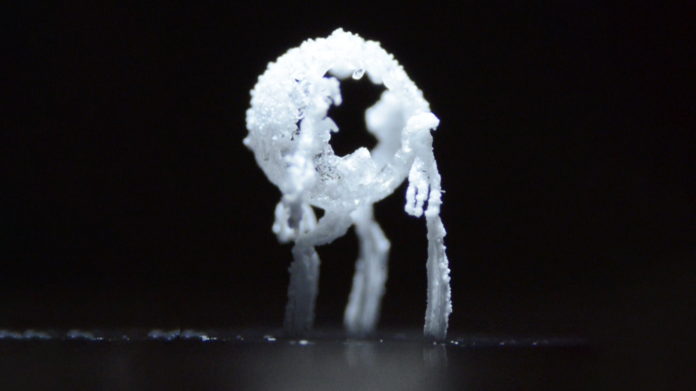Photograph of crystallizing salt standing on "legs"