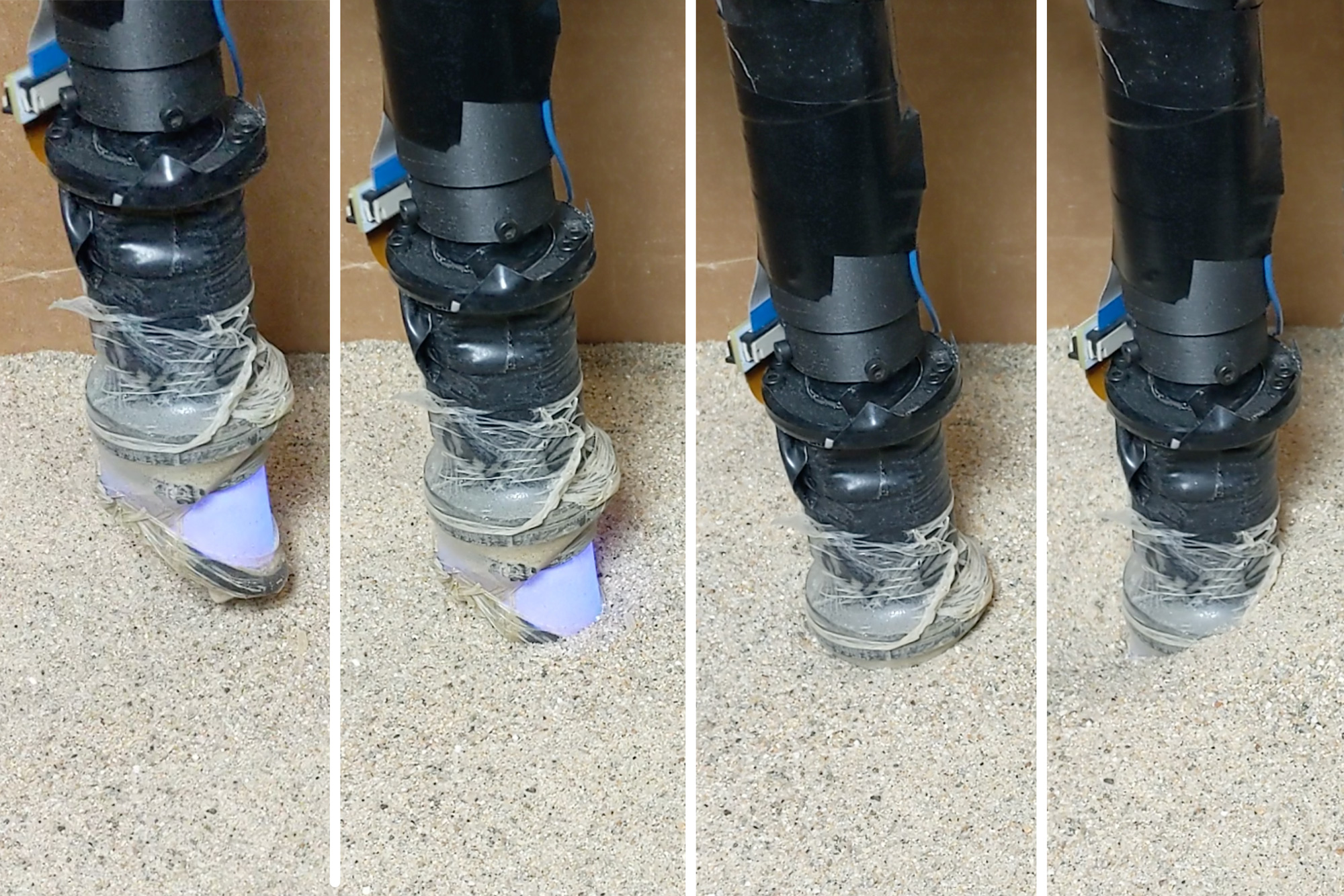 4 photos of a digging finger robot