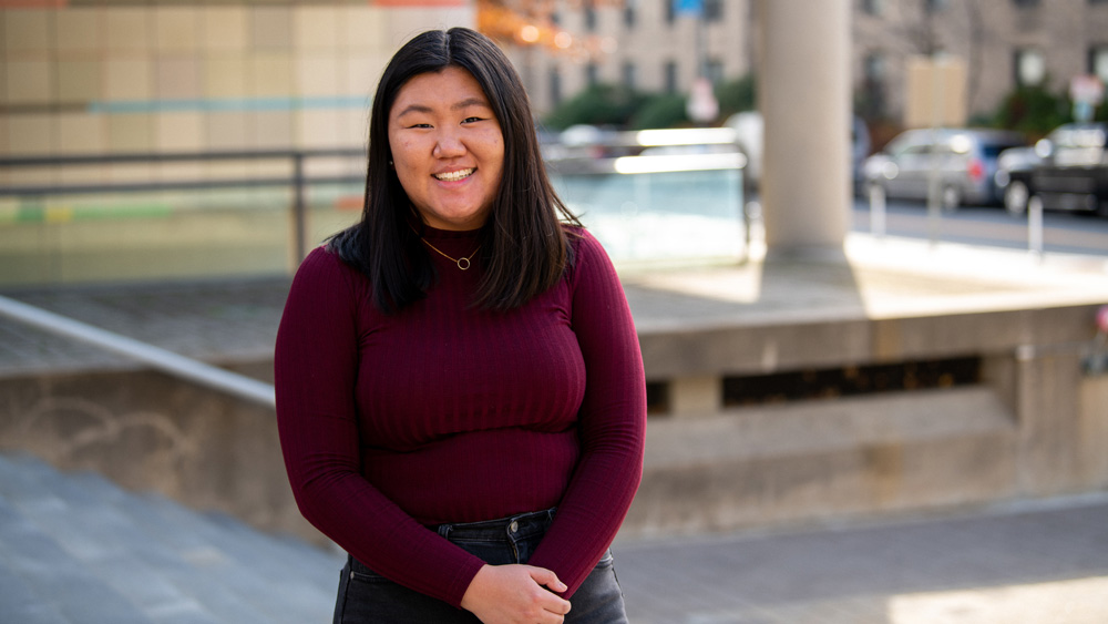 Fiona Chen outside the List Center by Ian MacLellan