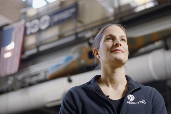 Andrea Henshall in the hangar at MIT