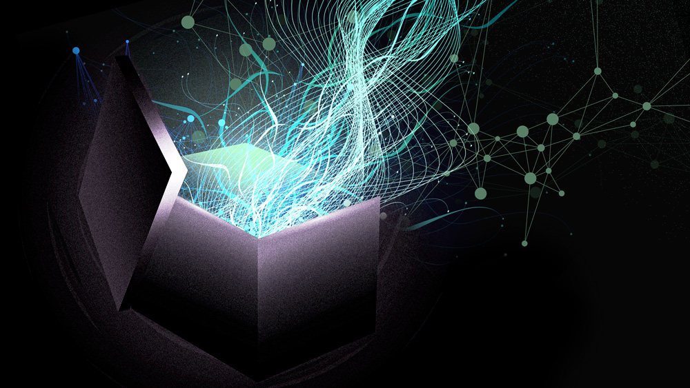 Illustration shows stylized machine-learning energy emitting from a black box