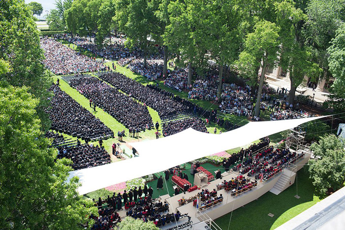 aerial photo of Commencement 2019 from Killian Court