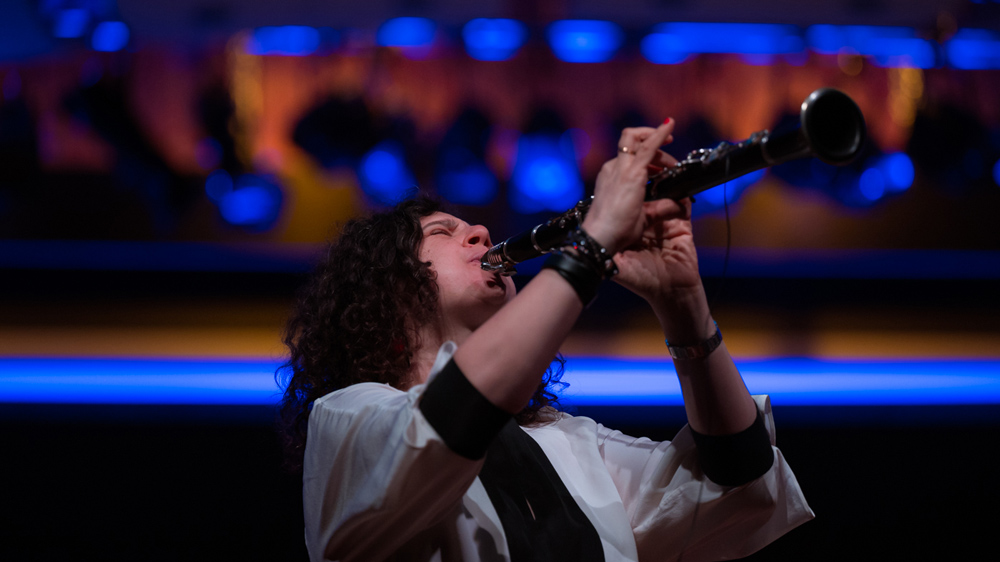 Anat Cohen playing the clarinet