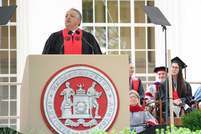 Noubar Afeyan speaks during Commencement