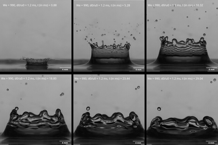 6 photos of a splashing water droplet