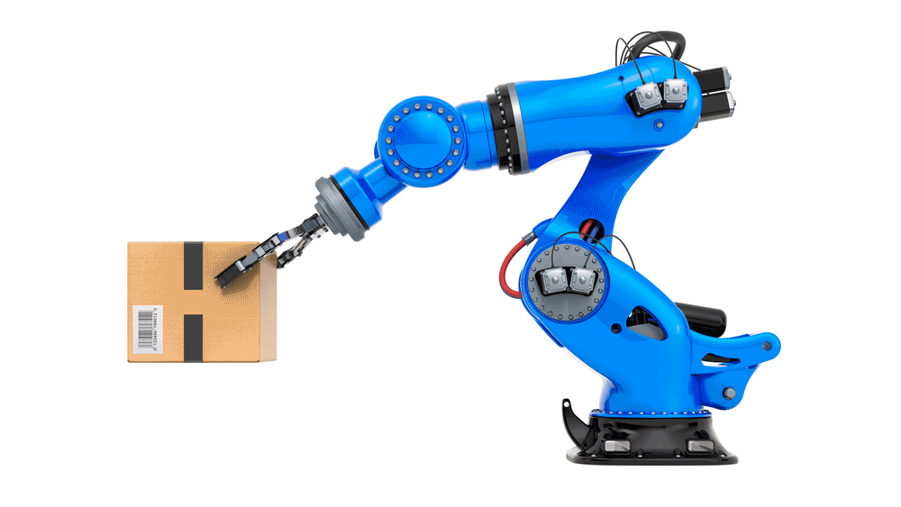 robot arm shaking a box
