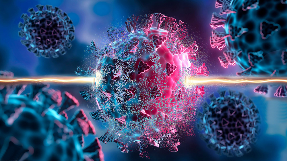 a virus being destroyed by beams of light 