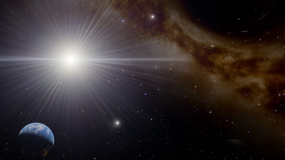 Bright light in Milky Way, and a tiny Earth