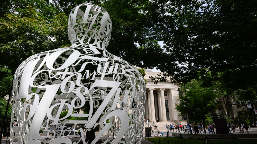 MIT's Plensa statue and entrance to campus