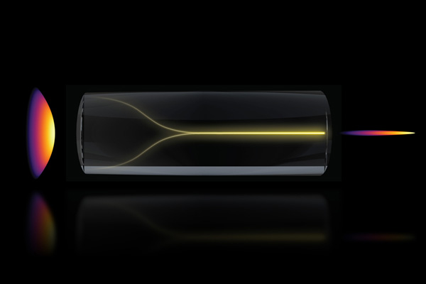 laser light focused as a single "pencil beam"