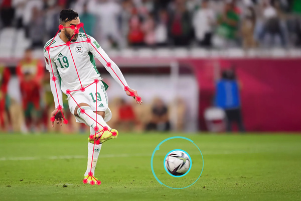 a soccer player with key movement points in red