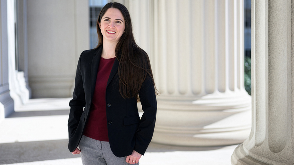 Lauren Fortier with MIT columns