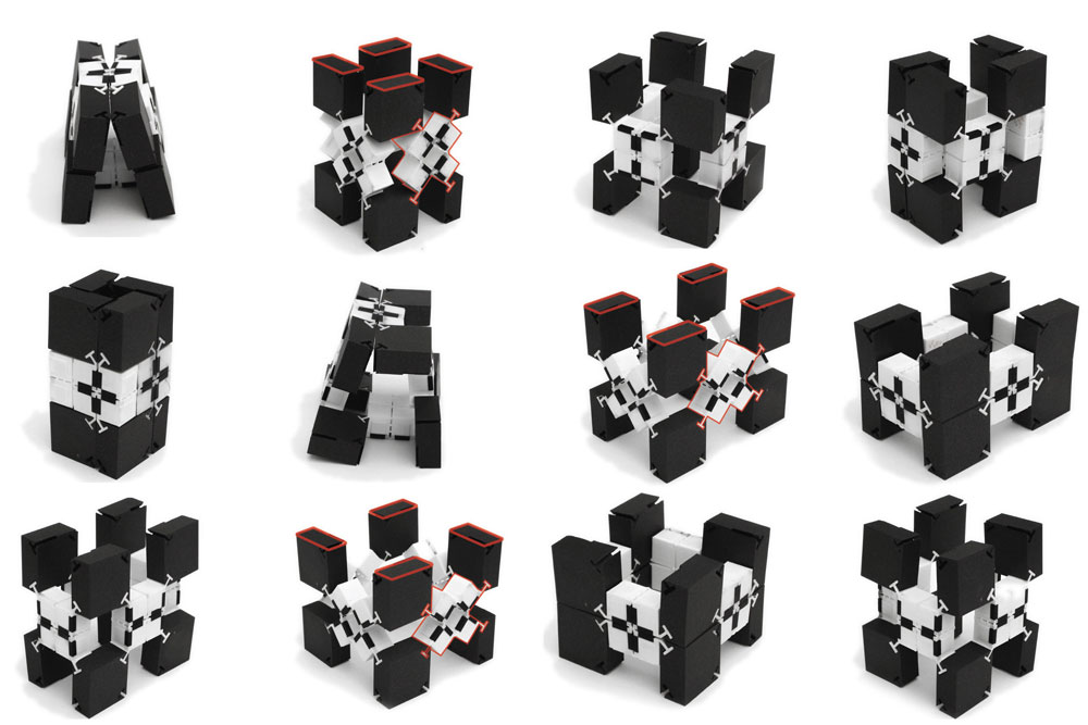 12 examples of different ways the blocks can be assembled into