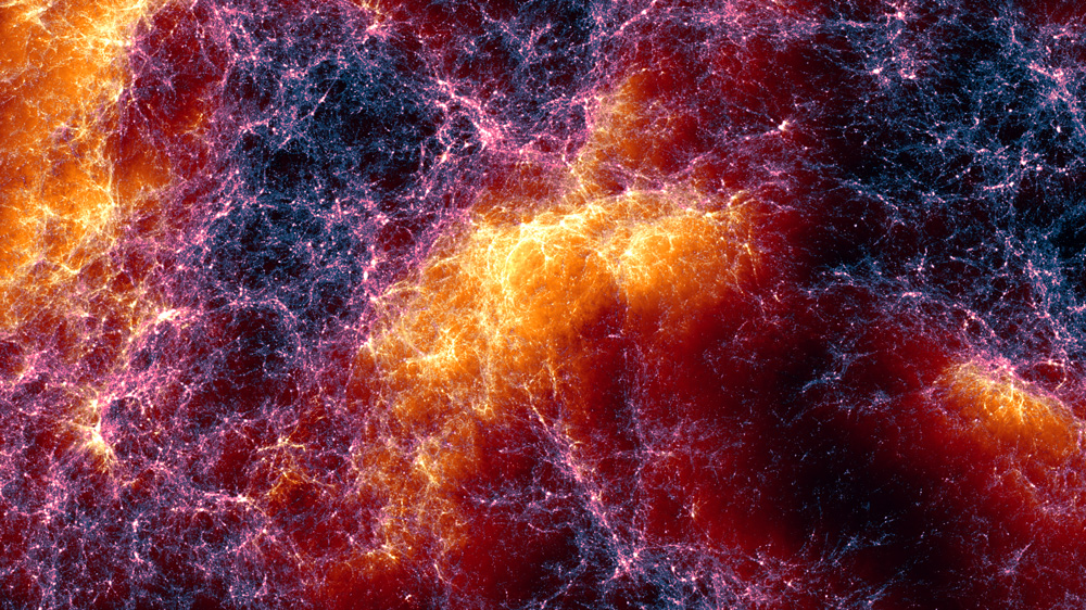 a simulation showing gas structures during helium reionization