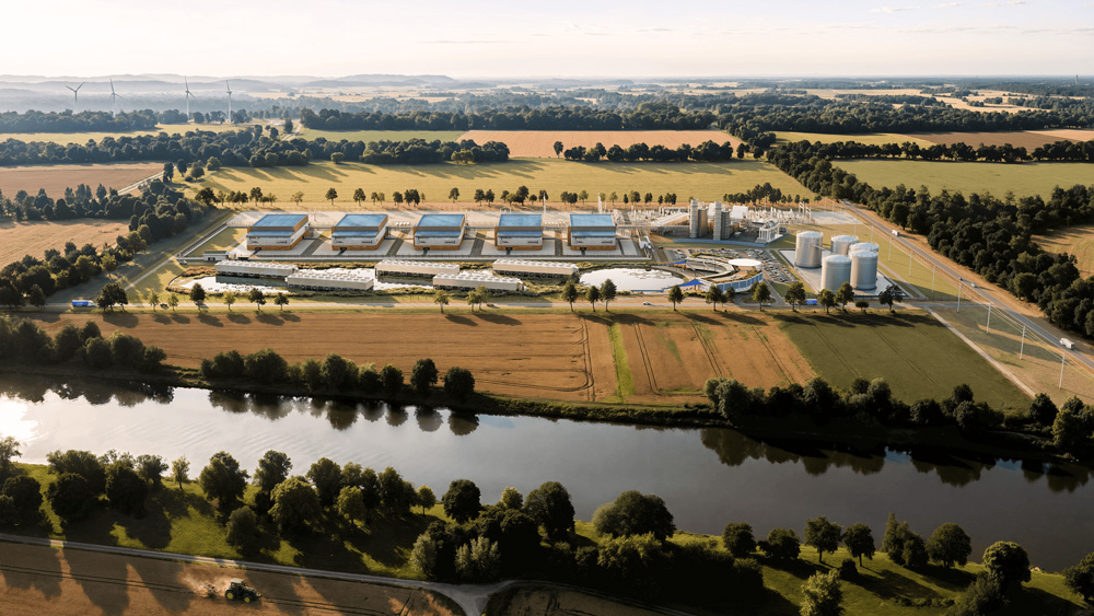 nuclear power plant in a rural scene with river