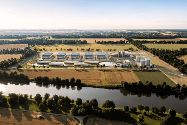 rendering of nuclear reactor in rural setting