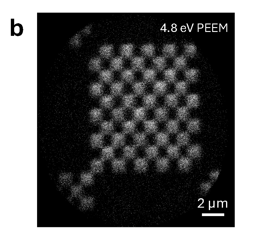 PEEM image of a gold checkerboard test sample taken with a 4.8 eV probe