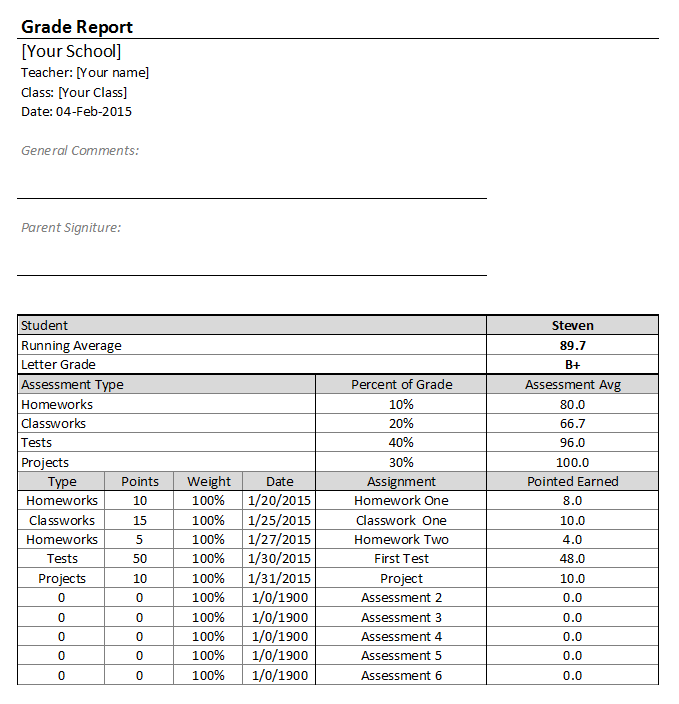 Simple, Customizable, Gradebook Printouts in Excel
